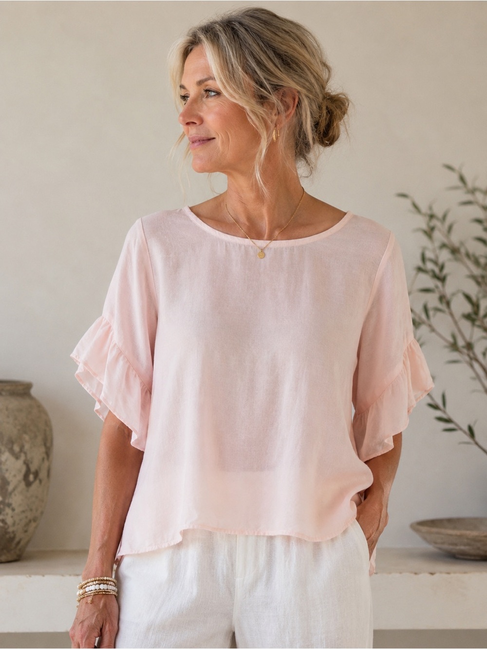 cut loose Soft Pink Ruffle Sleeve Blouse